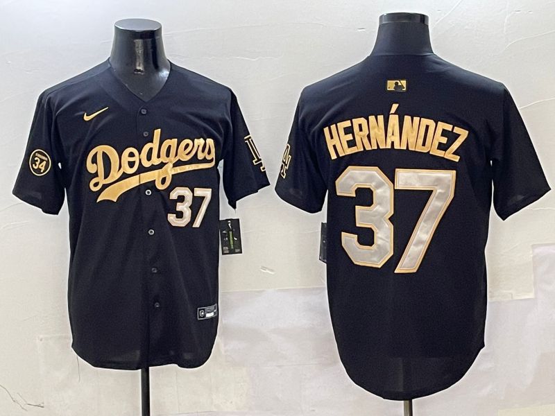 Men Los Angeles Dodgers #37 Hernandez Black Gold Game Nike 2025 MLB Jersey style 2